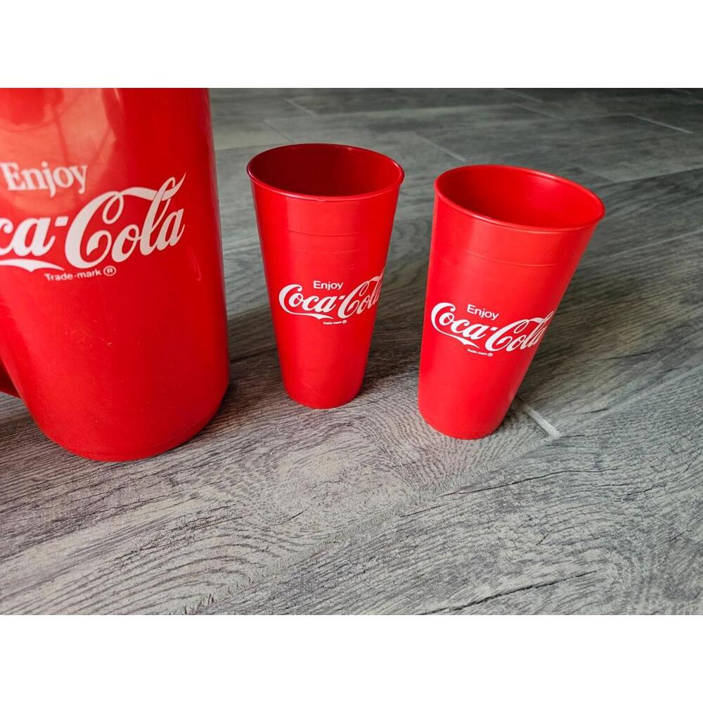 Alladinwear Vintage Enjoy Coca Cola Red Pitcher & Cup Set (5 Pieces) 2.5 QT - Picture 4 of 12